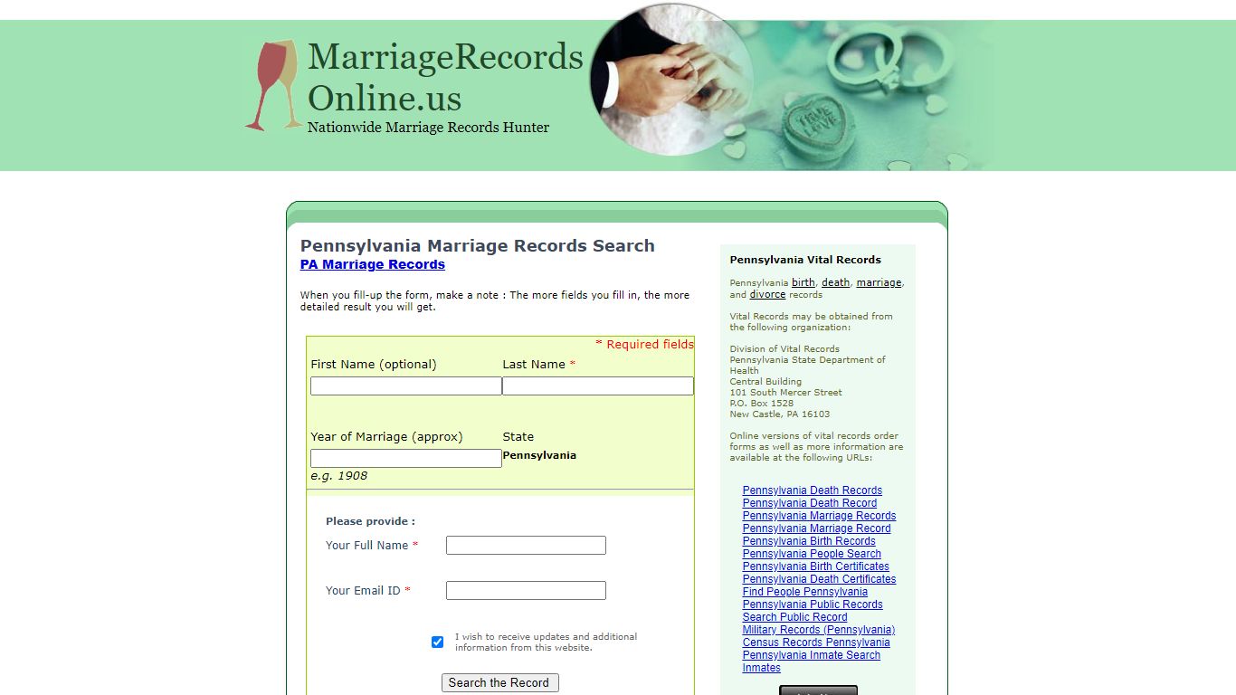 Pennsylvania Marriage Records Search