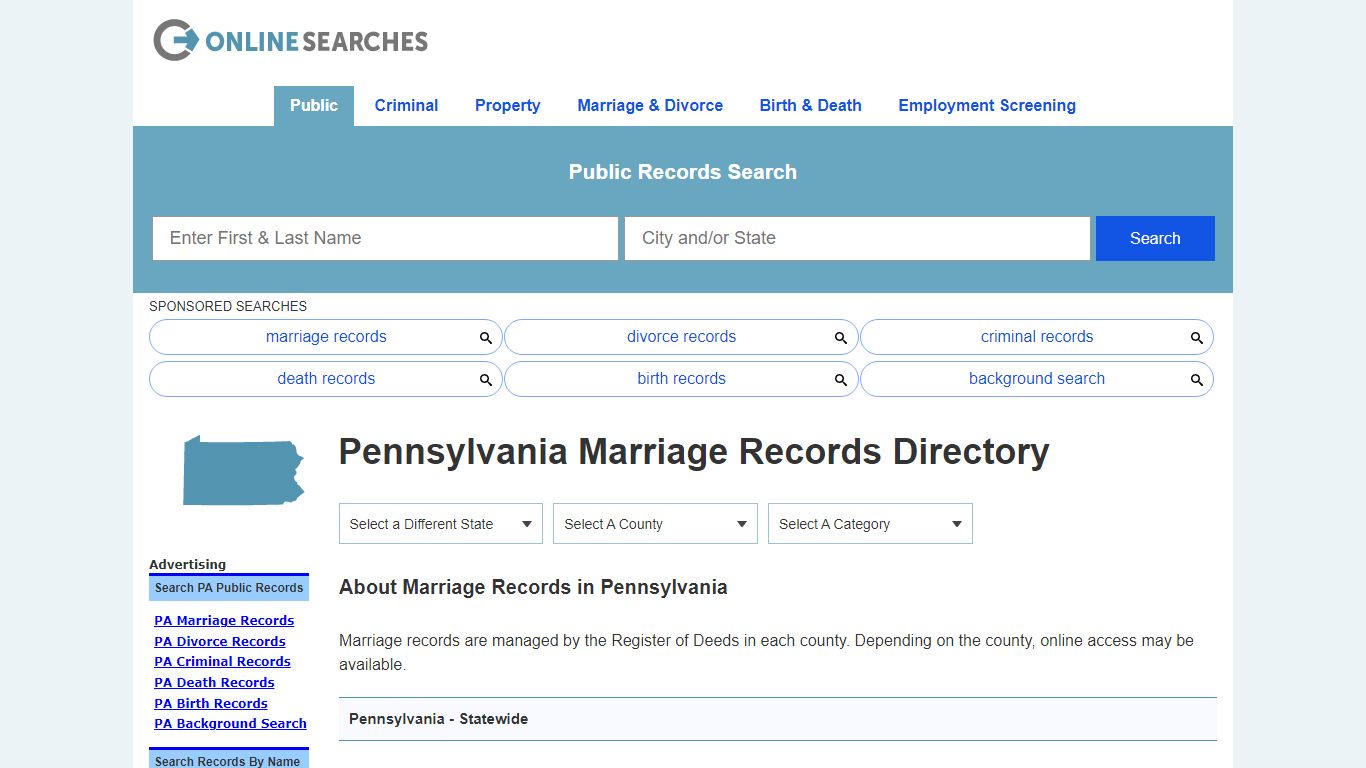 Pennsylvania Marriage Records Search Directory - OnlineSearches.com